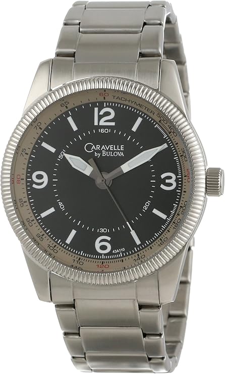 caravellebybulovamens43a110stainlesssteelblackdialbraceletwatch